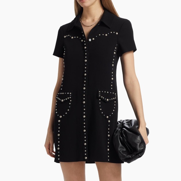 Cinq à Sept Florencia Studded Mini-Shirtdress Black - Picture 2 of 7